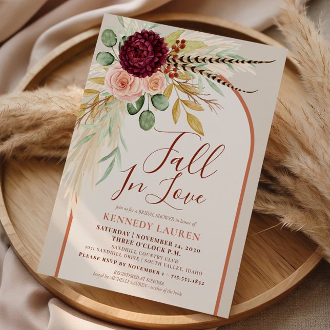 Rückgang der Liebe Pampas Blumenrost Arch Brautpar Einladung (Von Creator hochgeladen)