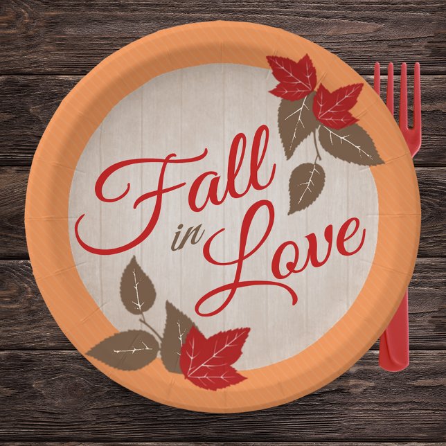 Rückgang der Liebe Pappteller (Fall in Love Paper Plates for Fall Bridal Shower or Fall Wedding)