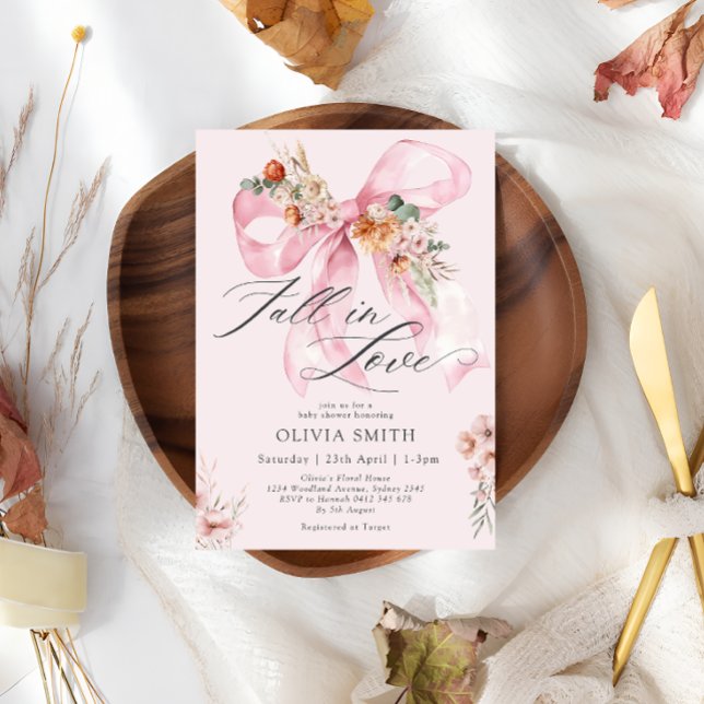 Rückgang der Liebe Pink Bow Floral Baby Dusche Einladung (Von Creator hochgeladen)