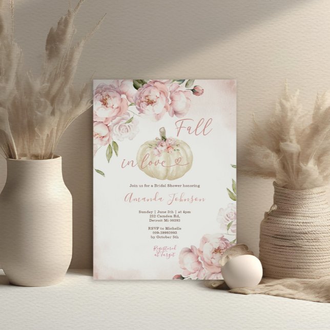Rückgang der Liebe Pink Floral Pumpkin Brautparty Einladung (Von Creator hochgeladen)