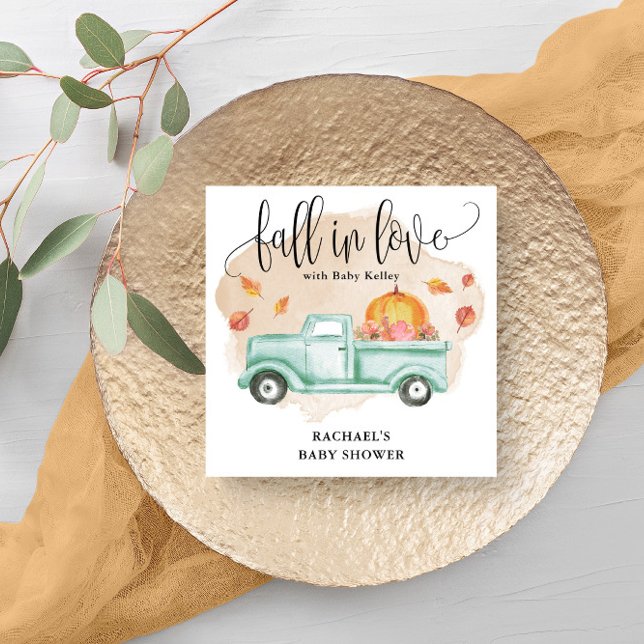 Rückgang der Liebe Pumpkin Farm Truck Baby Dusche Serviette (Beautiful napkins for your fall themed baby shower.)