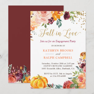 Rückgang der Liebe Pumpkin Floral Gold Engagement  Einladung