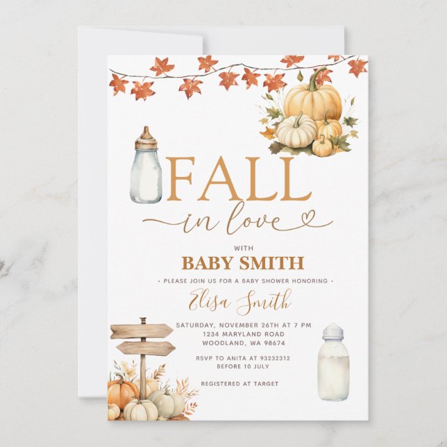 Rückgang der Liebe Pumpkins Herbst Blätter Babydus Einladung (Vorderseite)