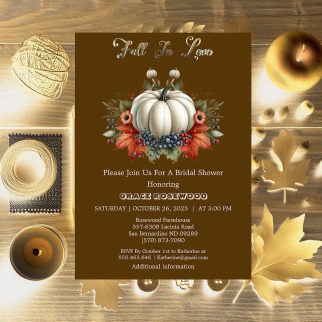 Rückgang der Liebe Pumpkins Herbst braunes Brautpa Einladung (Fall In Love Pumpkins Autumn Brown Bridal Shower Invitation)