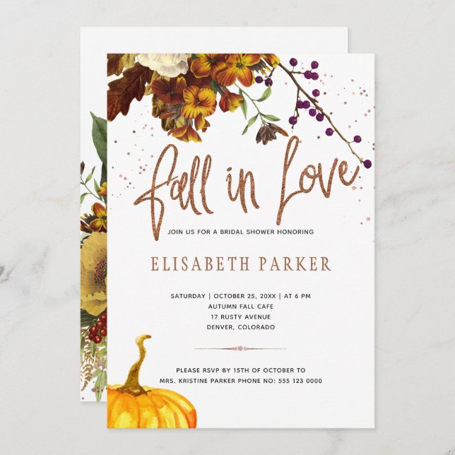 Rückgang der Liebe rostig florales modernes Brautp Einladung (Vorne/Hinten)