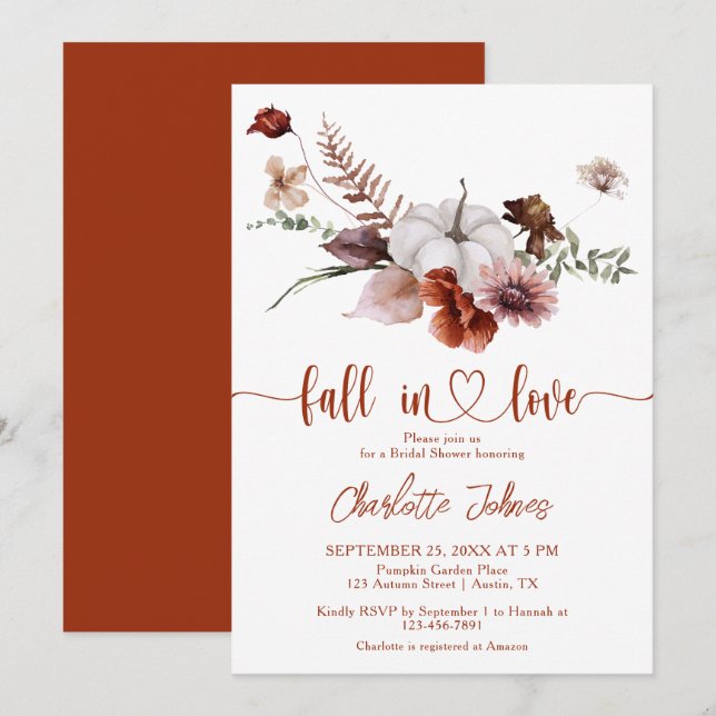 Rückgang der Liebe Rust Floral Fall Brautparty Einladung (Vorne/Hinten)