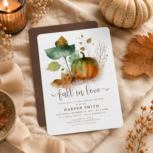 Rückgang der Liebe Rustikales Pumpkin-Brautparty Einladung (Celebrate the bride-to-be with the  beauty of the season with this elegant Fall in Love invitation. )
