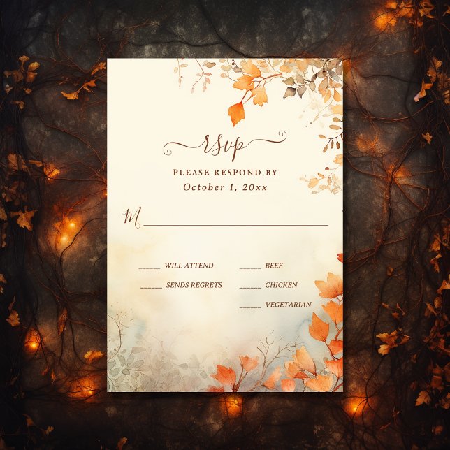 Rückgang der Liebe Schöne Herbst Blätter Hochzeit  RSVP Karte (Front - Fall in Love Beautiful Autumn Leaves Fall Wedding RSVP Card)