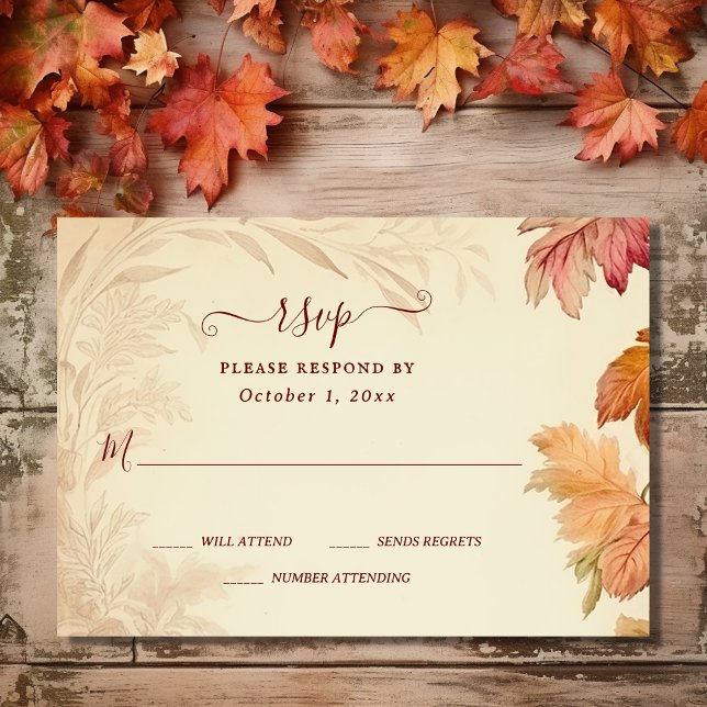 Rückgang der Liebe Schöne Herbst Blätter Hochzeit  RSVP Karte (Front - Fall in Love Beautiful Autumn Leaves Fall Wedding RSVP Card)