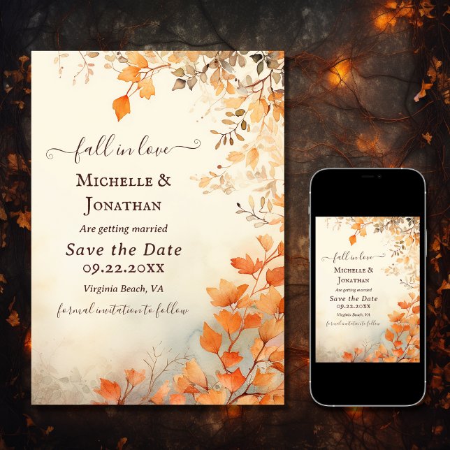 Rückgang der Liebe Schöne Herbst Blätter Hochzeit  Save The Date (Printed and Digital - Fall in Love Beautiful Autumn Leaves Fall Wedding Save The Date)