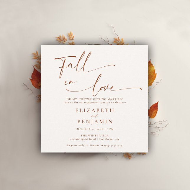 Rückgang der Liebe Terracotta Minimaler Engagement Einladung (fall engagement party invitation minimalist typography calligraphy terracotta elegant modern barn)