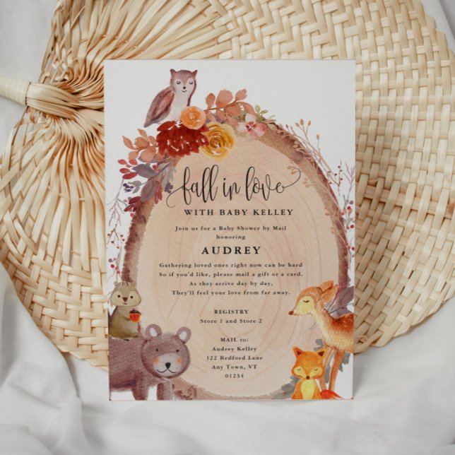 Rückgang der Liebe von Waldtieren, Kinderdusche pe Einladung (Cute Fall In Love rustic Baby Shower invitations)