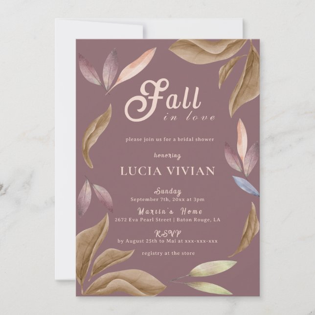 Rückgang der Liebe Wasserfarben Blätter Brautparty Einladung (Vorderseite)