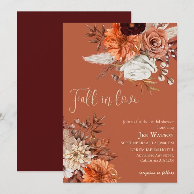 Rückgang der Liebe Wasserfarben Blumenfall Brautpa Einladung (Vorne/Hinten)