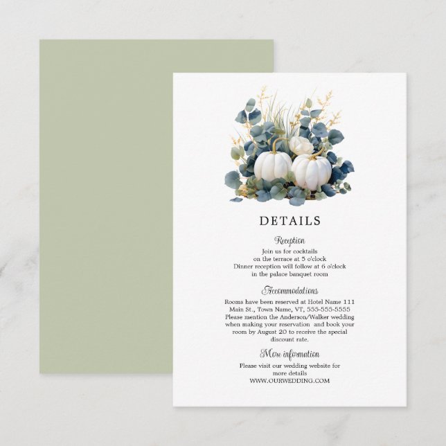 Rückgang der Liebe Weißer Kürbis und Eukalyptusdet Begleitkarte (Vorne/Hinten)