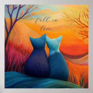 Rückgang der Liebe, zwei Wollkatzen und Herbstland Poster