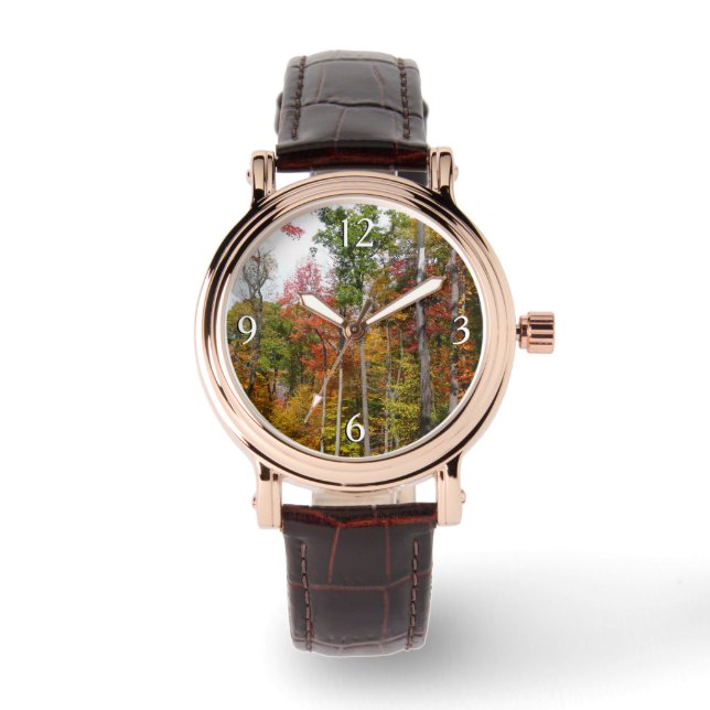 Rückgang der waldfarbenen Herbstfotografie Armbanduhr (Vorderseite)
