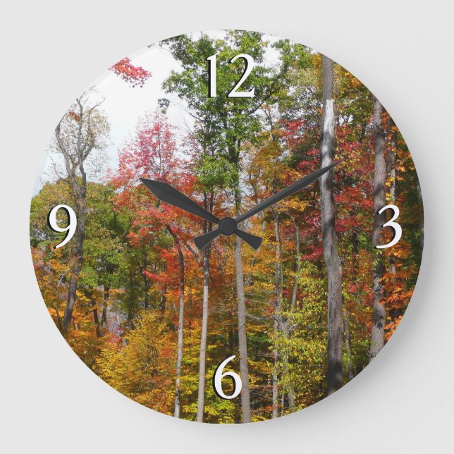 Rückgang der waldfarbenen Herbstfotografie Große Wanduhr (Vorderseite)