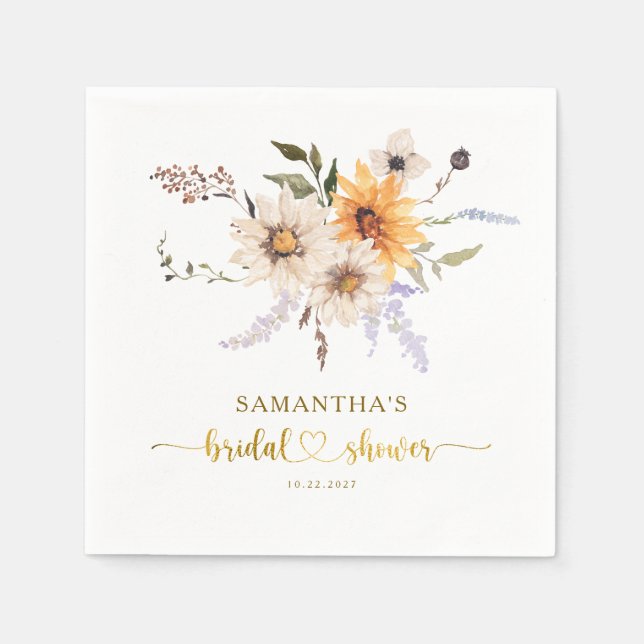 Rückgang in der Liebe Rustikales Brautparty Goldbl Serviette (Vorderseite)