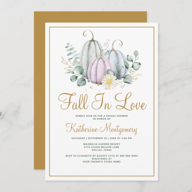 Rückgang in Liebe Pumpkin Grüne Herbst Brautparty Einladung (Vorne/Hinten)