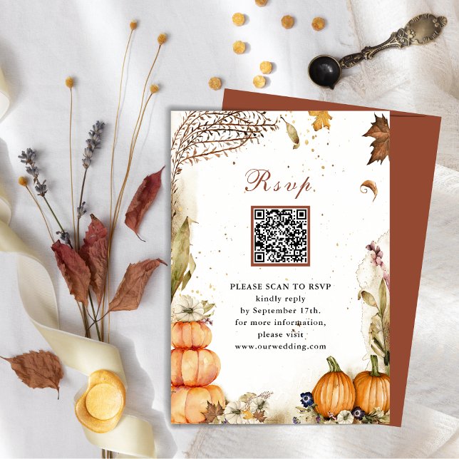 Rückgang in Liebe Pumpkin Herbst Hochzeit QR-Code  Begleitkarte (Von Creator hochgeladen)