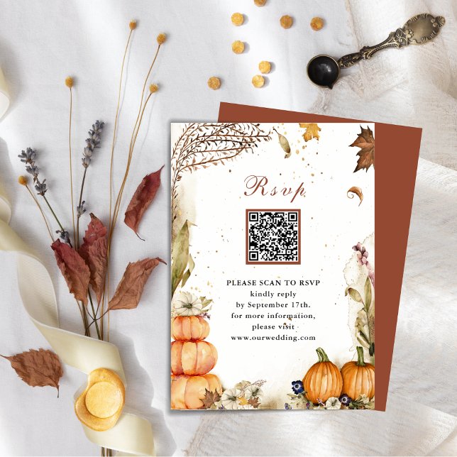 Rückgang in Liebe Pumpkin Herbst Hochzeit QR-Code  Begleitkarte (Von Creator hochgeladen)