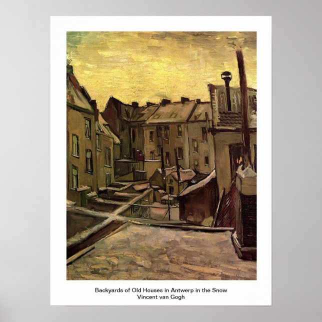 Rückgrat alter Häuser in Antwerpen im Schnee Poster (Vorne)