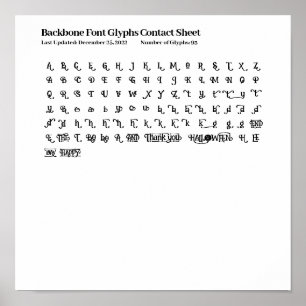 Rückgrat-Schriftart-Glyphen-Kontaktblatt Poster