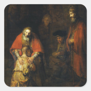Rückkehr des Prodigal Son durch Rembrandt Quadratischer Aufkleber