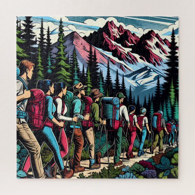 Rückpacken von Menschen Wanderweg durch Berge Puzzle (Vertikal)