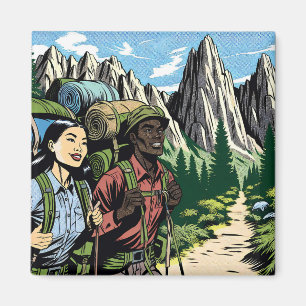 Rückpackung Doppelwanderweg durch Berge Magnet
