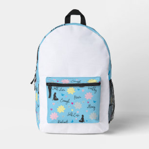 Rucksack Blau & Weiß Florales Selbstfürsorge-Desig