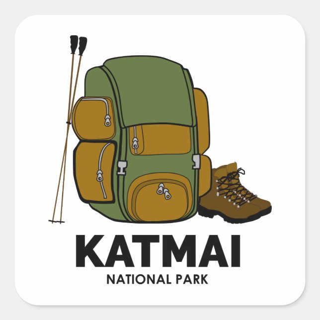 Rucksack für den Katmai Nationalpark Quadratischer Aufkleber (Vorderseite)