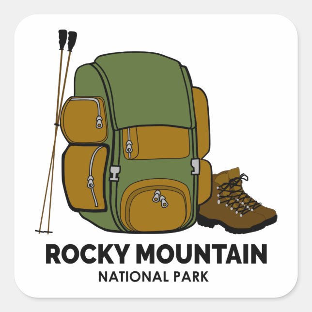Rucksack für den Nationalpark Rocky Mountains Quadratischer Aufkleber (Vorderseite)