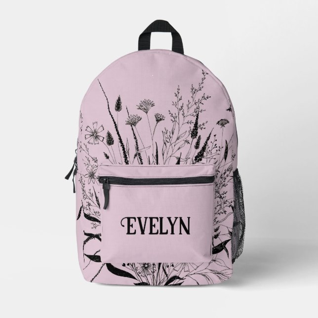 Rucksack für personalisierte Wildblume Dusty Pink (Vorderseite)
