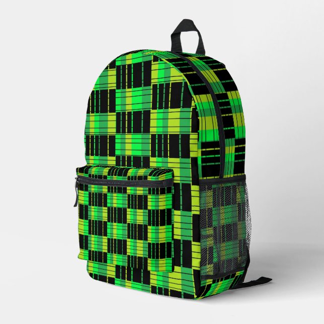 Rucksack mit grün-schwarzem Karomuster (Rückseitige Ecke Rechts)