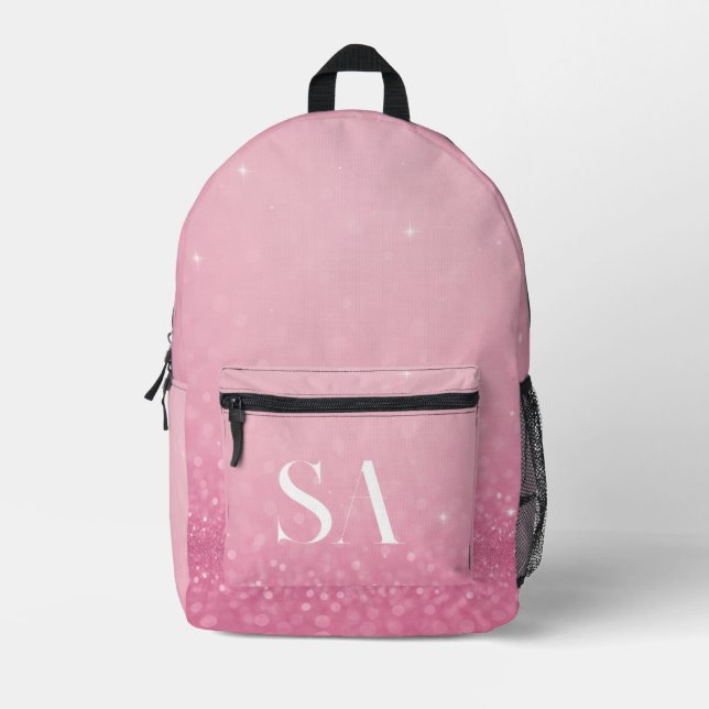 Rucksack mit Initialen und Namen für rosa Glitzer (Vorderseite)