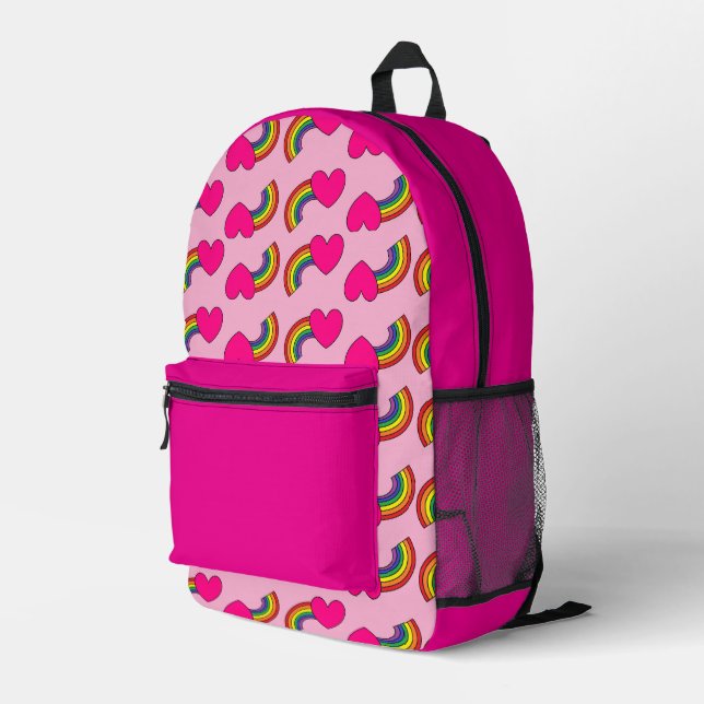 Rucksack mit rosa Regenbogen- und Herzprint (Rückseitige Ecke Rechts)