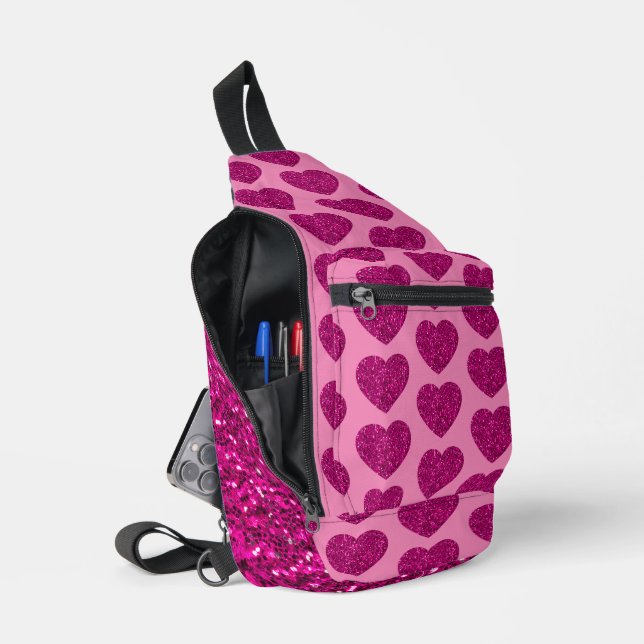 Rucksack-Rucksack aus glänzendem Glitzer mit rosa  Crossbody Bag (Offen)