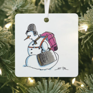 Rucksack-Schneemann quadratischer Metallschmuck Ornament Aus Metall