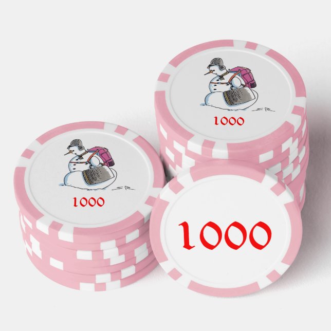 Rucksack Snowman pink 1000 gestreifter Poker-Chip Pokerchips (Stapel)