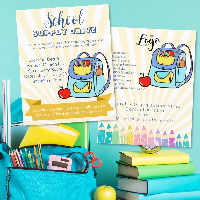 Rucksack-Spendenaktion für die Kirchenschule Flyer (Von Creator hochgeladen)
