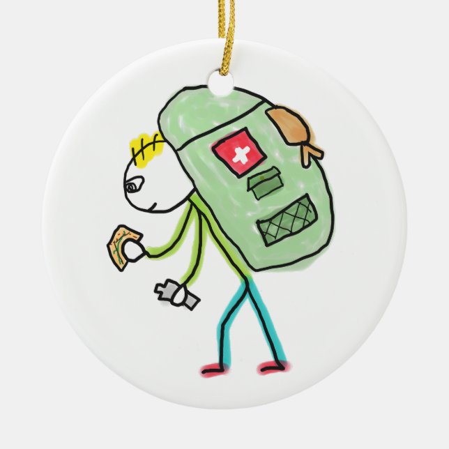 Rucksack-Strichmännchen Keramik Ornament (Vorne)