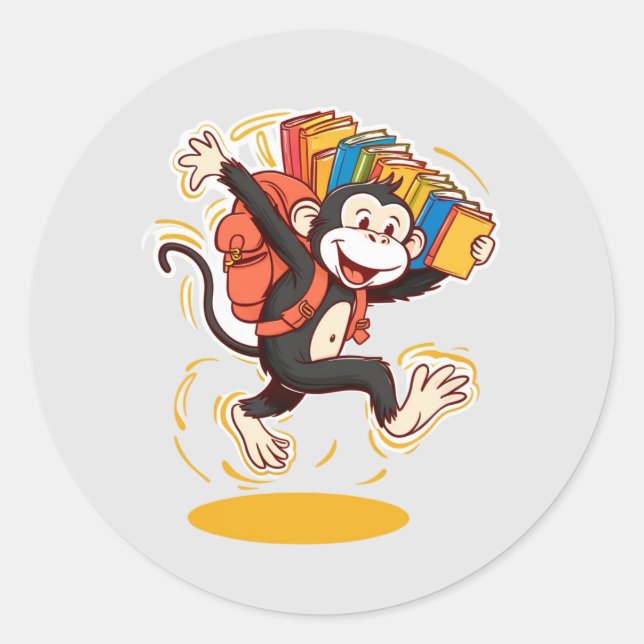 Rucksack und Buchspass für den Cartoon der Affen Runder Aufkleber (Vorderseite)