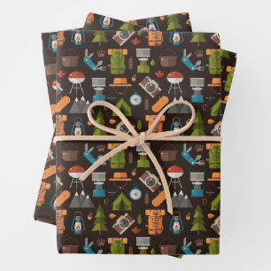 Rucksack-Zelt-Bushcraft-Camping-Muster 2 Geschenkpapier Set