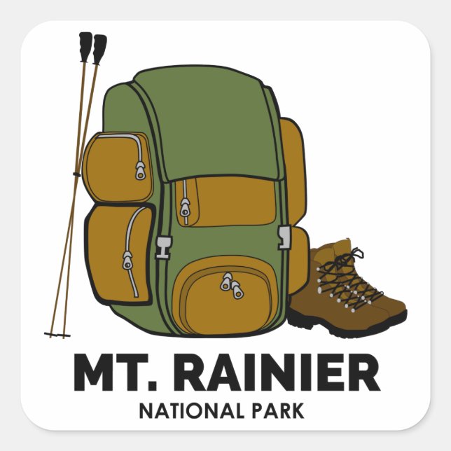 Rucksack zum Rainier Nationalpark Quadratischer Aufkleber (Vorderseite)