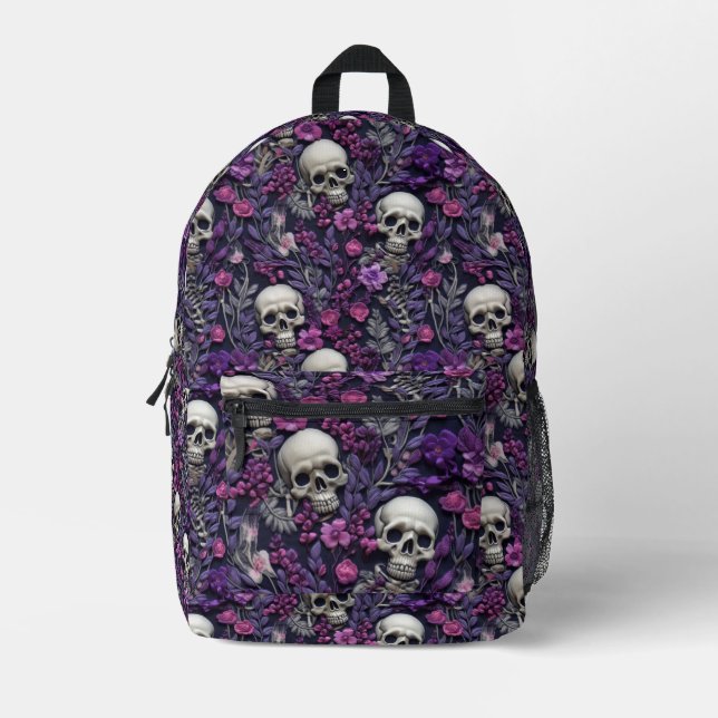 Rucksäcke für Skulls und violette Blumen (Vorderseite)