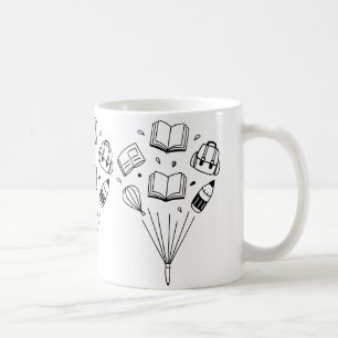 Rucksäcke und Radiergummis, alle schwimmenden Kaffeetasse