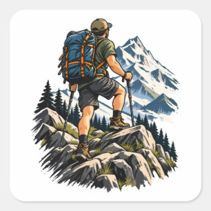 Rucksacktouren und Bergwandern für Wanderer Quadratischer Aufkleber