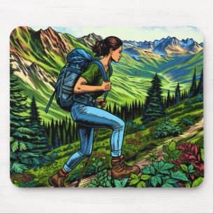 Rucksacktouristin beim Wandern auf dem Weg Mousepad